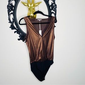 Black Swan Copper Metallic Sleeveless Draped Bodysuit